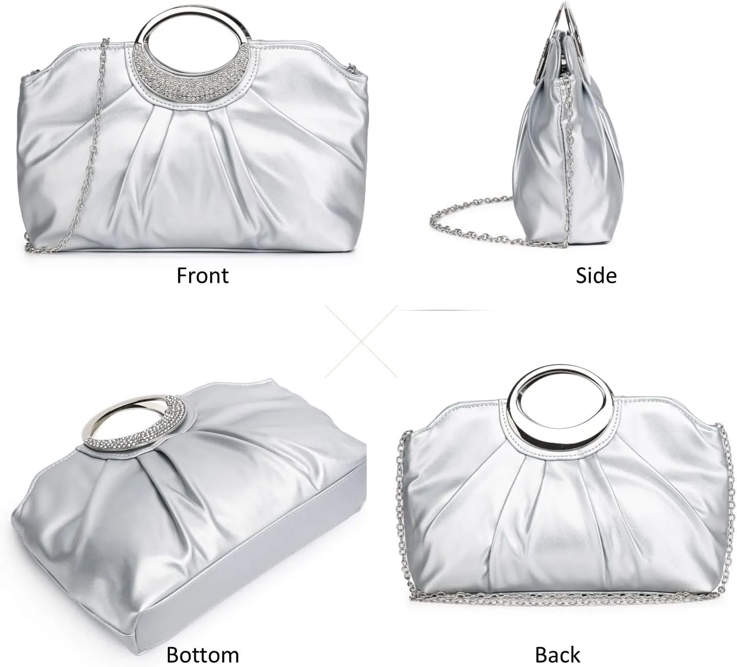 Clutch Purses for Women Elegant Pleated Evening Bag Fashion PU Leather Purse for Prom Cocktail Wedding
