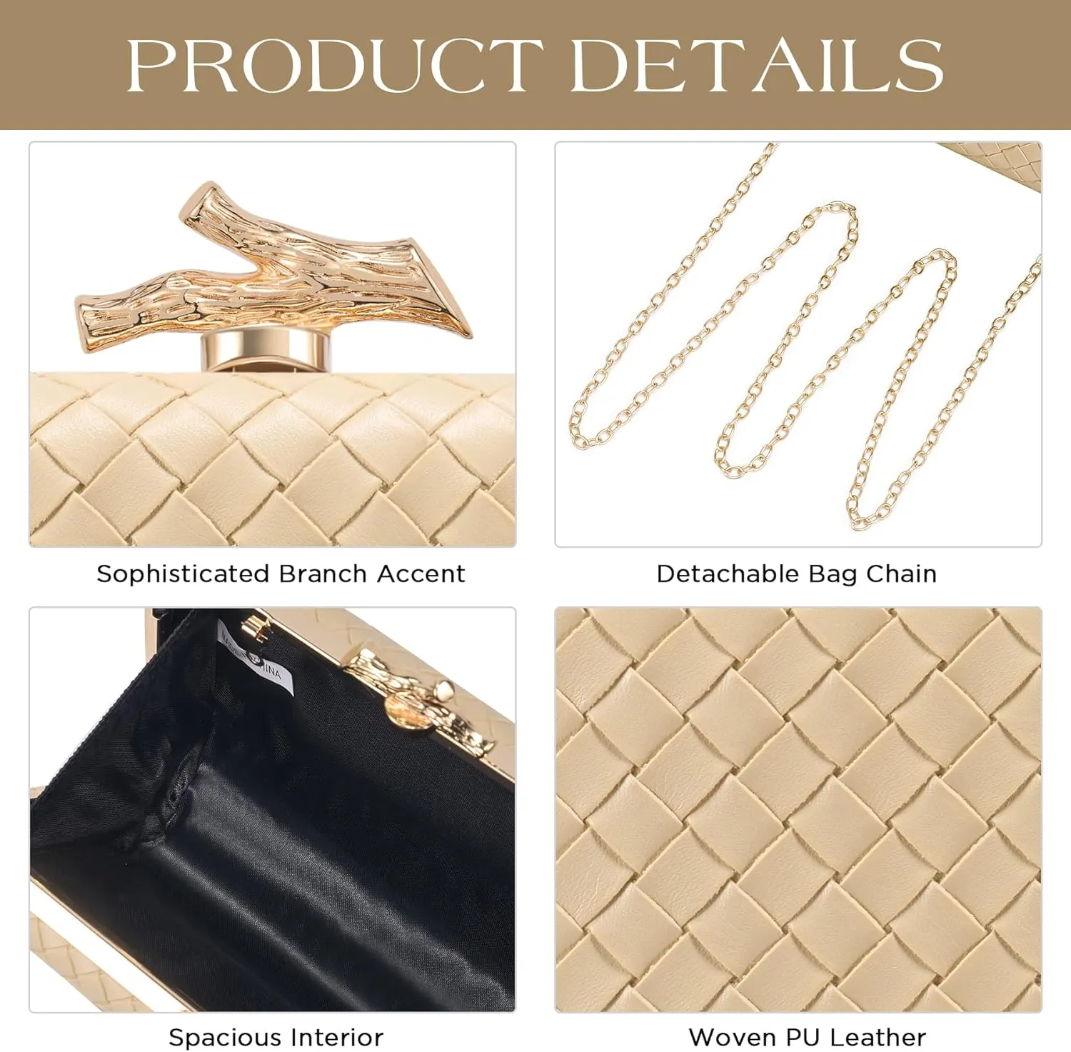 Clutch Purses for Women Evening/Wedding Chic Woven Bag Formal PU Leather Purse Designer Handbags for Women