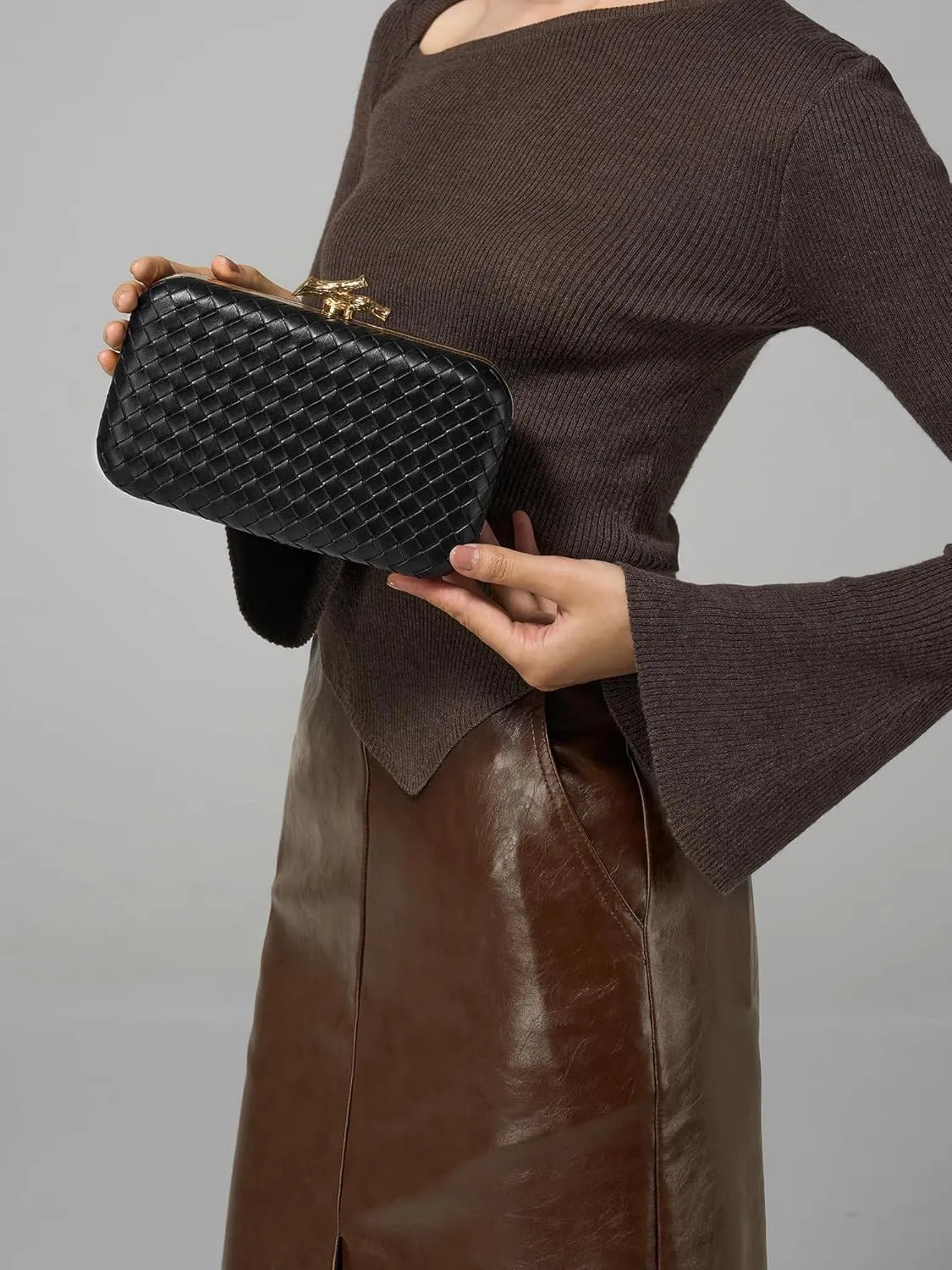 Clutch Purses for Women Evening/Wedding Chic Woven Bag Formal PU Leather Purse Designer Handbags for Women