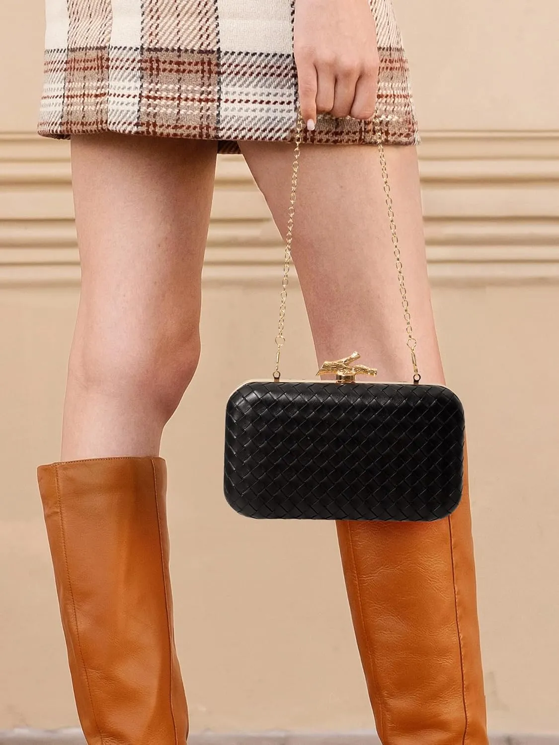 Clutch Purses for Women Evening/Wedding Chic Woven Bag Formal PU Leather Purse Designer Handbags for Women