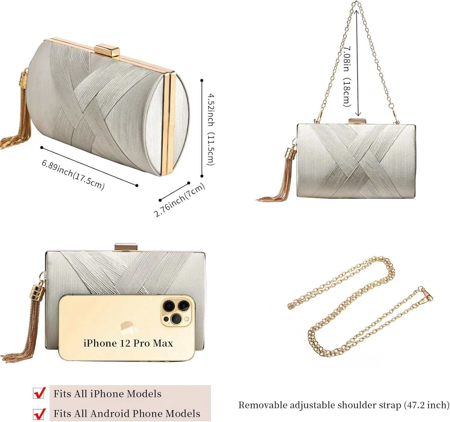 Clutch Purses For Women Tassel Evening Clutch bag Cross Body & Shoulder Bag For Wedding Night out Party