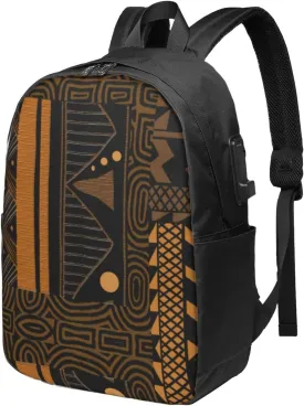 Contemporary Afrocentric Usb Travel Laptop Backpack  Durable Polyester Backbag With Charging Port & Headphone Jack