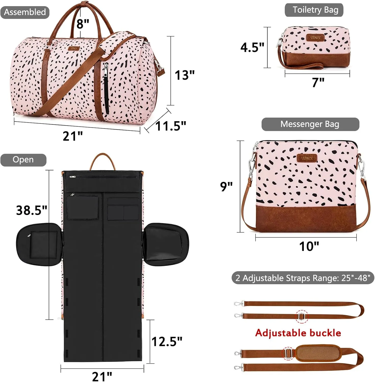 Convertible Garment Duffel Bag for Travel - Carry On Garment Bags With Toiletry Bag Large Weekender Bag for Men Women 2 in 1 Hanging Suitcase Suit Travel Duffel Overnight Bags 4pcs Set