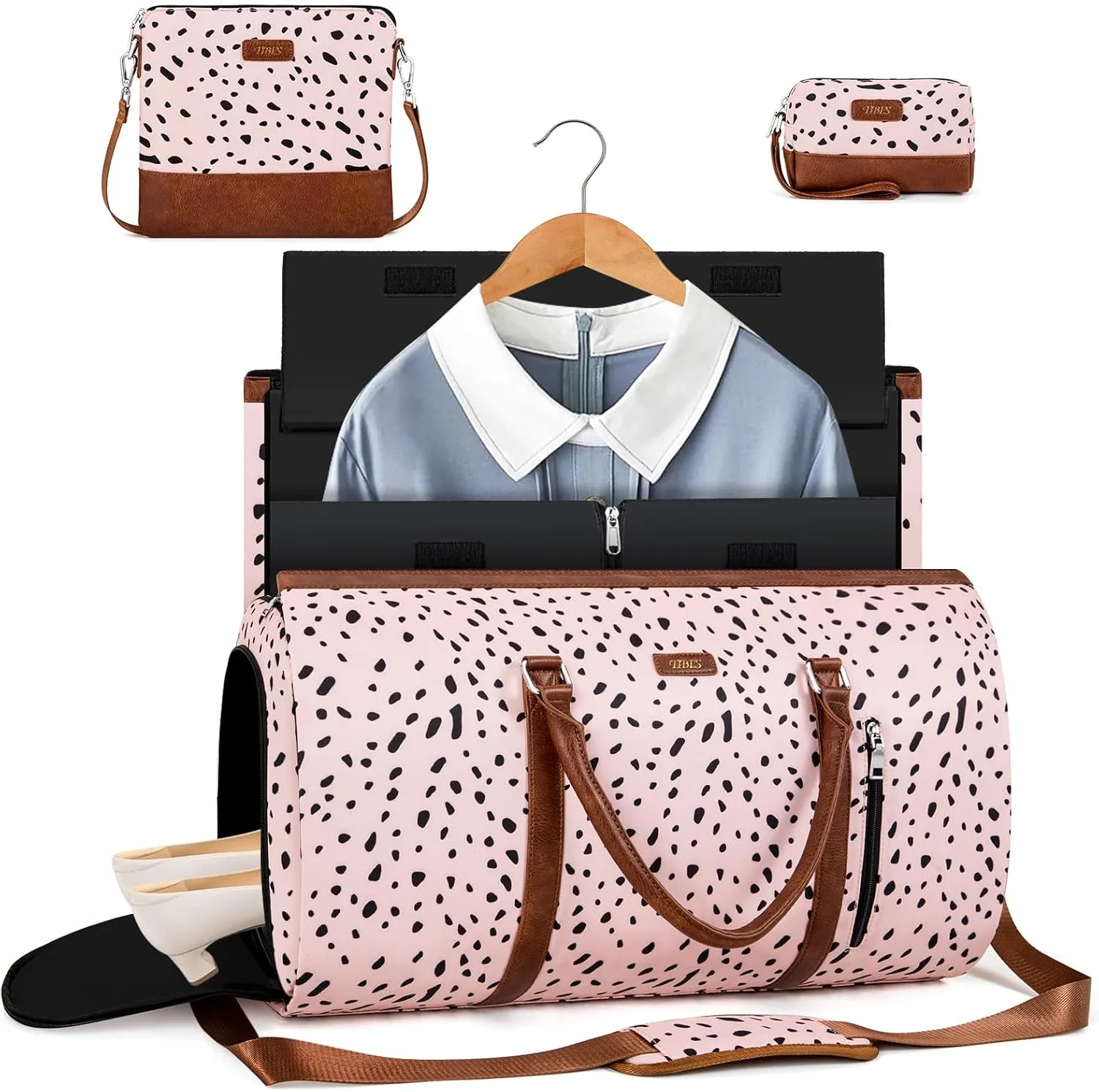 Convertible Garment Duffel Bag for Travel - Carry On Garment Bags With Toiletry Bag Large Weekender Bag for Men Women 2 in 1 Hanging Suitcase Suit Travel Duffel Overnight Bags 4pcs Set