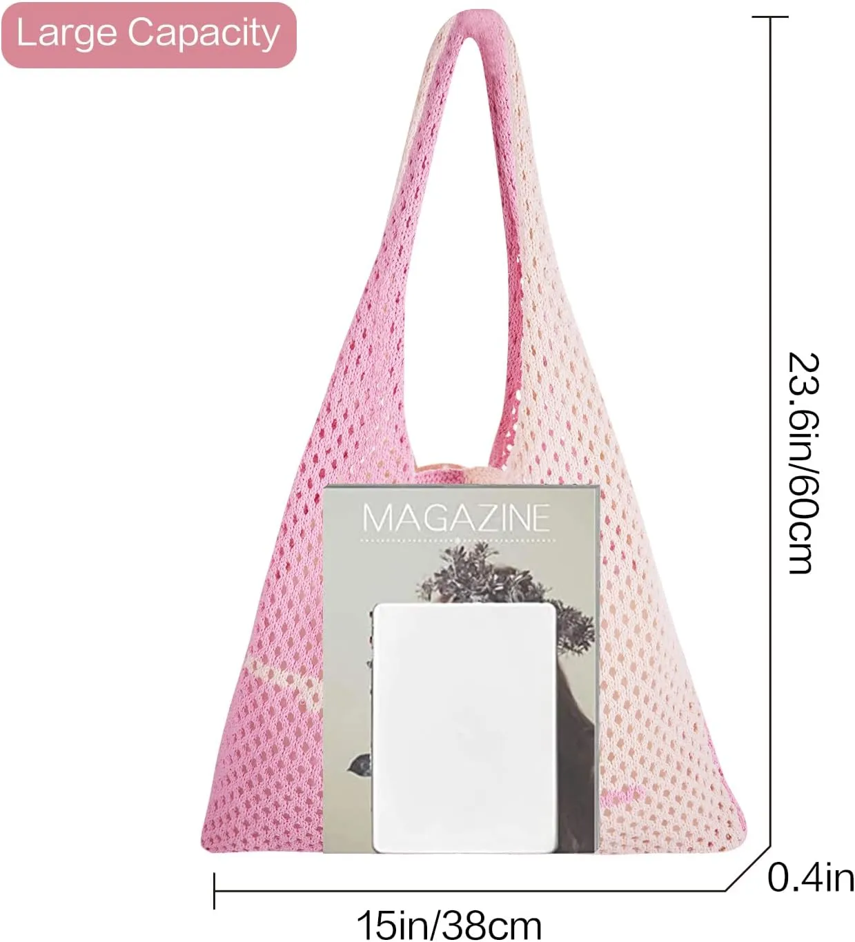 Crochet Tote Bag, Women Summer Aesthetic Mesh Beach Bags, Girls Hobo Bags Y2k Purse Fairy Grunge Accessories