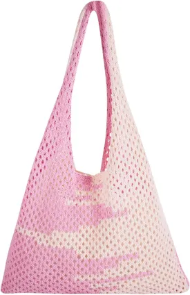 Crochet Tote Bag, Women Summer Aesthetic Mesh Beach Bags, Girls Hobo Bags Y2k Purse Fairy Grunge Accessories