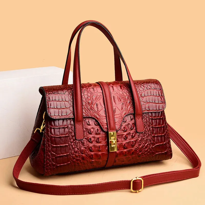 Crocodile Pattern Shoulder Bag PU Luxury Designer Ladies Handbags