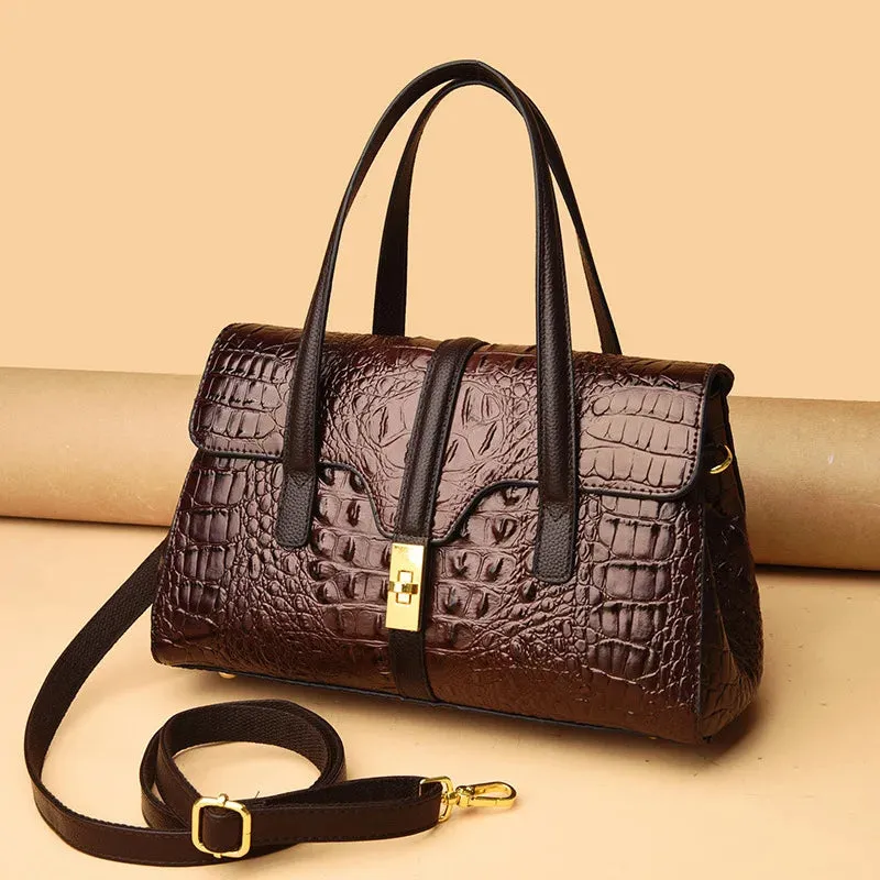 Crocodile Pattern Shoulder Bag PU Luxury Designer Ladies Handbags