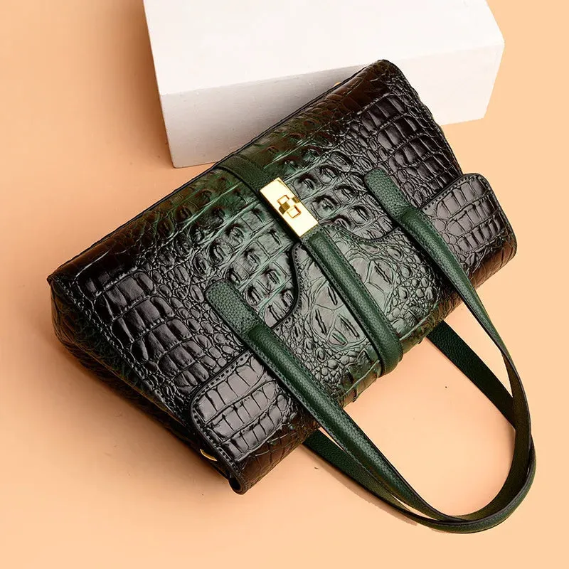 Crocodile Pattern Shoulder Bag PU Luxury Designer Ladies Handbags