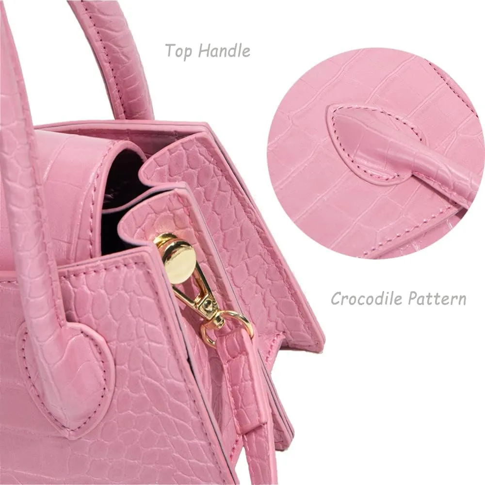 Cute Small Crossbody Purses for Women Girls Trendy Tiny Purse Top Handle Bag Crocodile Satchels Handbag