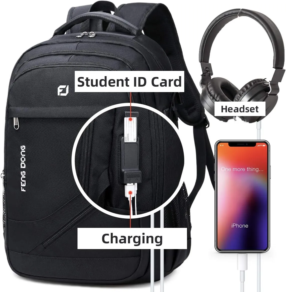 Durable Waterproof Travel Laptop Backpack 17.3 inch,Large College Backpack Bookbag for Men & Women Business Backpack with USB Charging Port and Headset Port Black