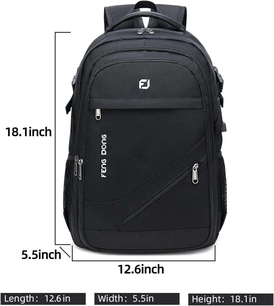 Durable Waterproof Travel Laptop Backpack 17.3 inch,Large College Backpack Bookbag for Men & Women Business Backpack with USB Charging Port and Headset Port Black