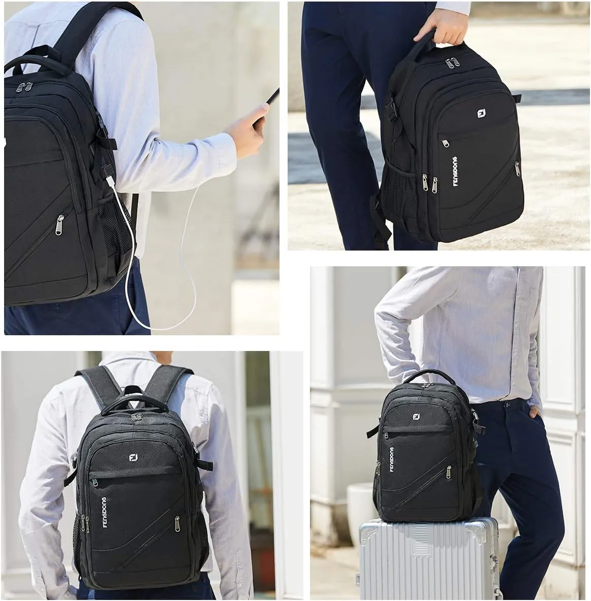 Durable Waterproof Travel Laptop Backpack 17.3 inch,Large College Backpack Bookbag for Men & Women Business Backpack with USB Charging Port and Headset Port Black
