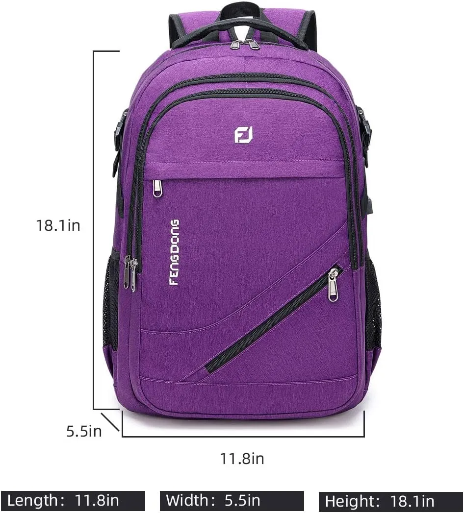 Durable Waterproof Travel Large Laptop Backpack 17.3 inch,College Backpack Bookbag for Men & Women Business Backpack with USB Charging Port and Headset Port Purple