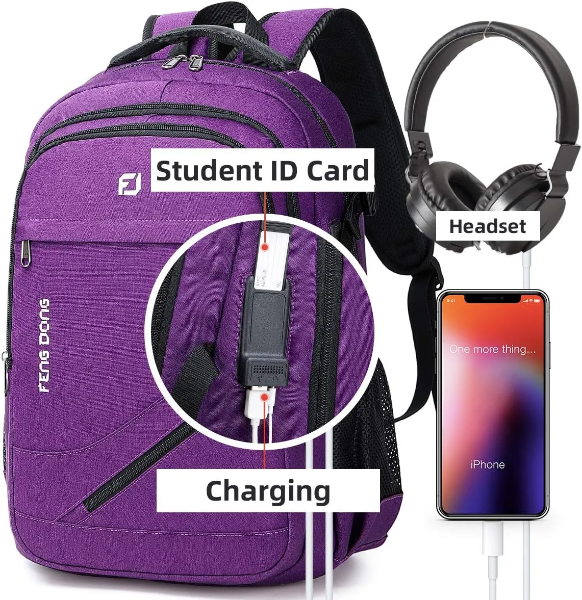 Durable Waterproof Travel Large Laptop Backpack 17.3 inch,College Backpack Bookbag for Men & Women Business Backpack with USB Charging Port and Headset Port Purple