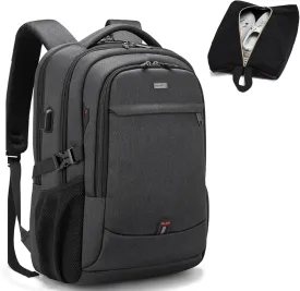 DUSLANG 17 Inch Laptop Backpack for Travel Water Resistant College Backpack for Men/Women Laptop Bag with USB Charging Port and Shoe Storage Bag, Black