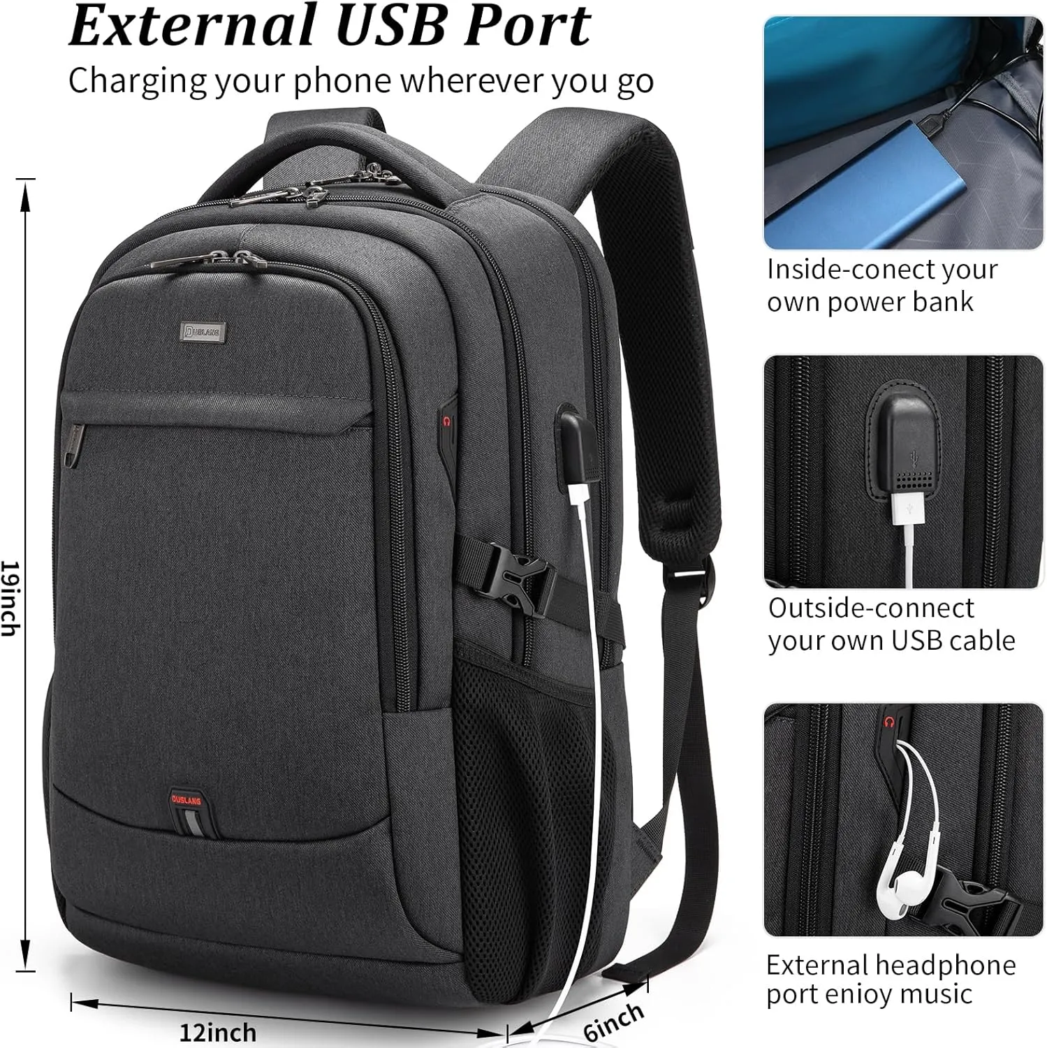 DUSLANG 17 Inch Laptop Backpack for Travel Water Resistant College Backpack for Men/Women Laptop Bag with USB Charging Port, Green A