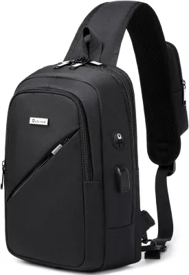 DUSLANG Crossbody Sling Backpacks for Men, Casual Shoulder Backpack Daypack Chest Bags with USB Charger Port For Camping Biking Travel Cycling