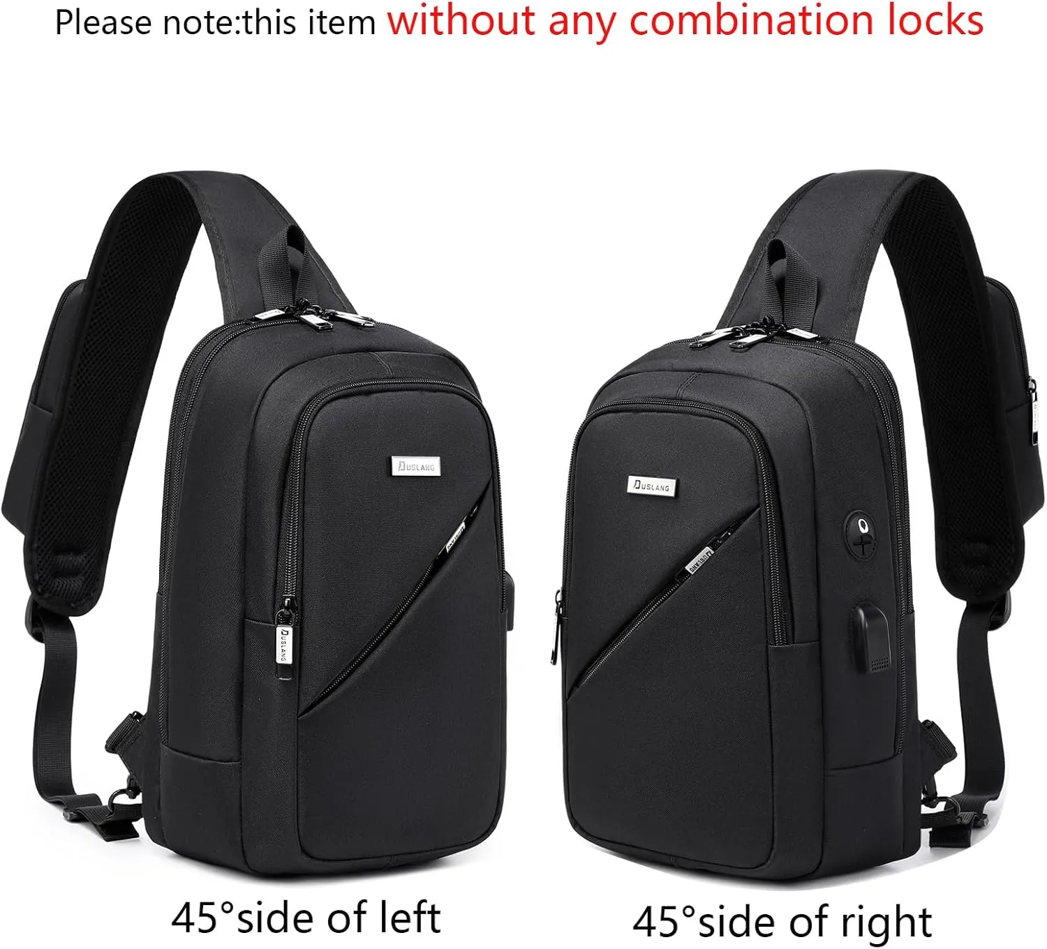 DUSLANG Crossbody Sling Backpacks for Men, Casual Shoulder Backpack Daypack Chest Bags with USB Charger Port For Camping Biking Travel Cycling