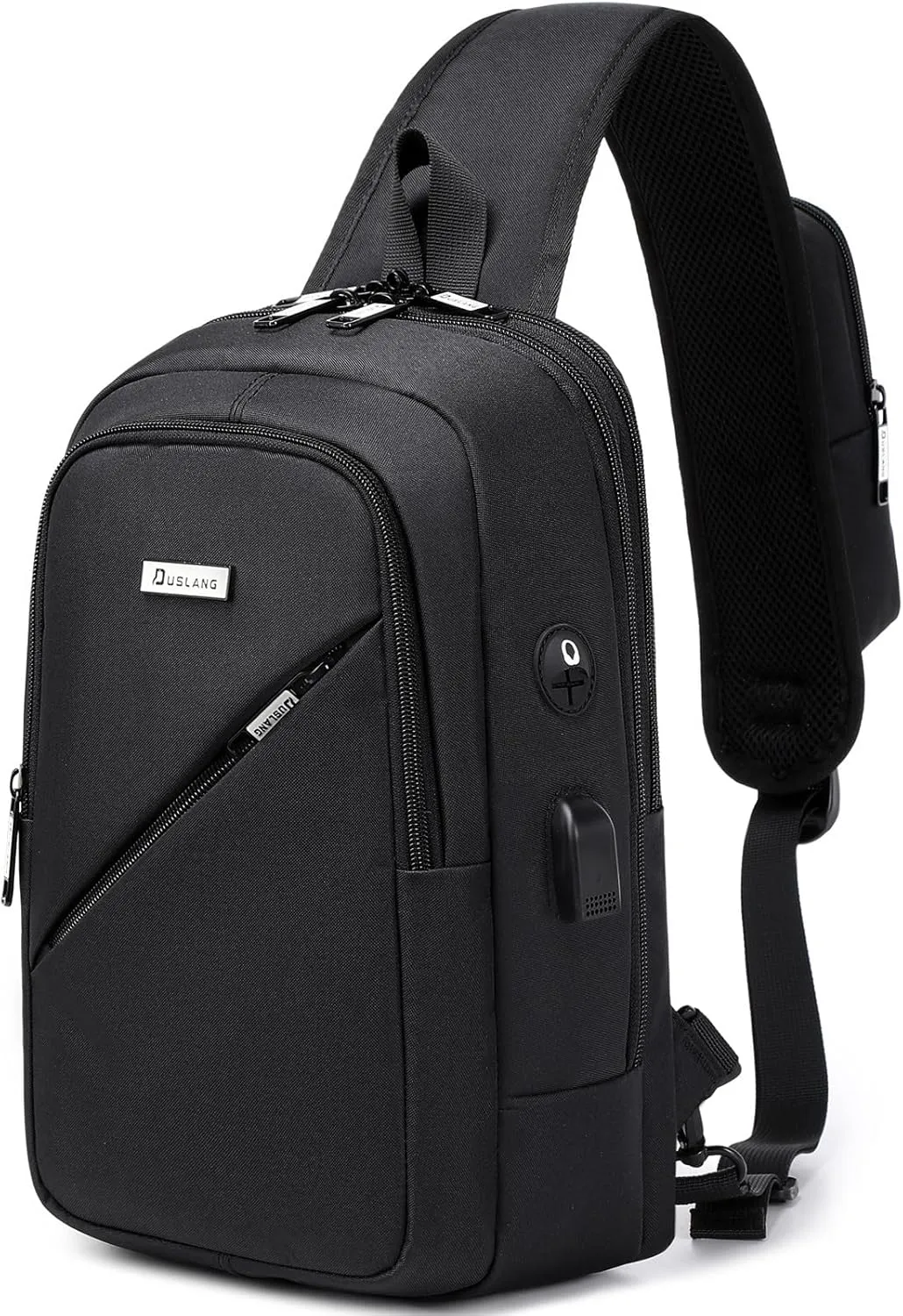 DUSLANG Crossbody Sling Backpacks for Men, Casual Shoulder Backpack Daypack Chest Bags with USB Charger Port For Camping Biking Travel Cycling