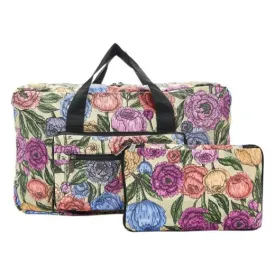 Eco Chic Lightweight Foldable Holdall Peonies Green