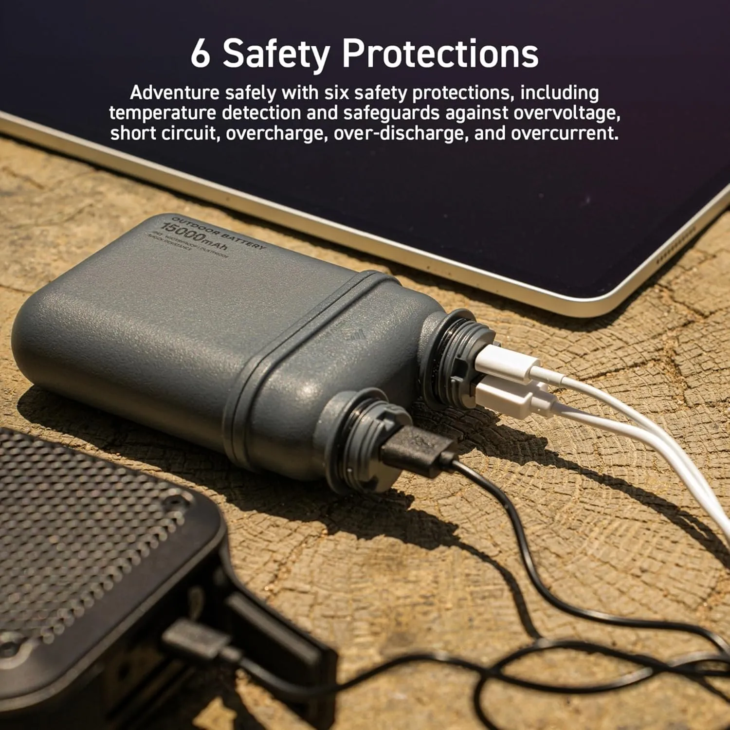 ELECOM NESTOUT Rugged Power Bank, 15000mAh Outdoor Charger, 32W USB-C Fast Charging PD, Waterproof IP67, Durable Shockproof, Battery Pack for iPhone Tablet Hiking Travel Camping (Beige, 15000mAh)