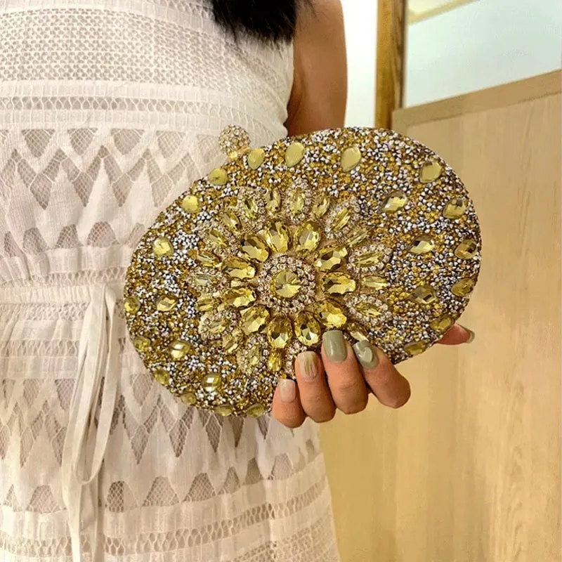 Elegant Rhinestone Flower Decor Evening Clutch Bag