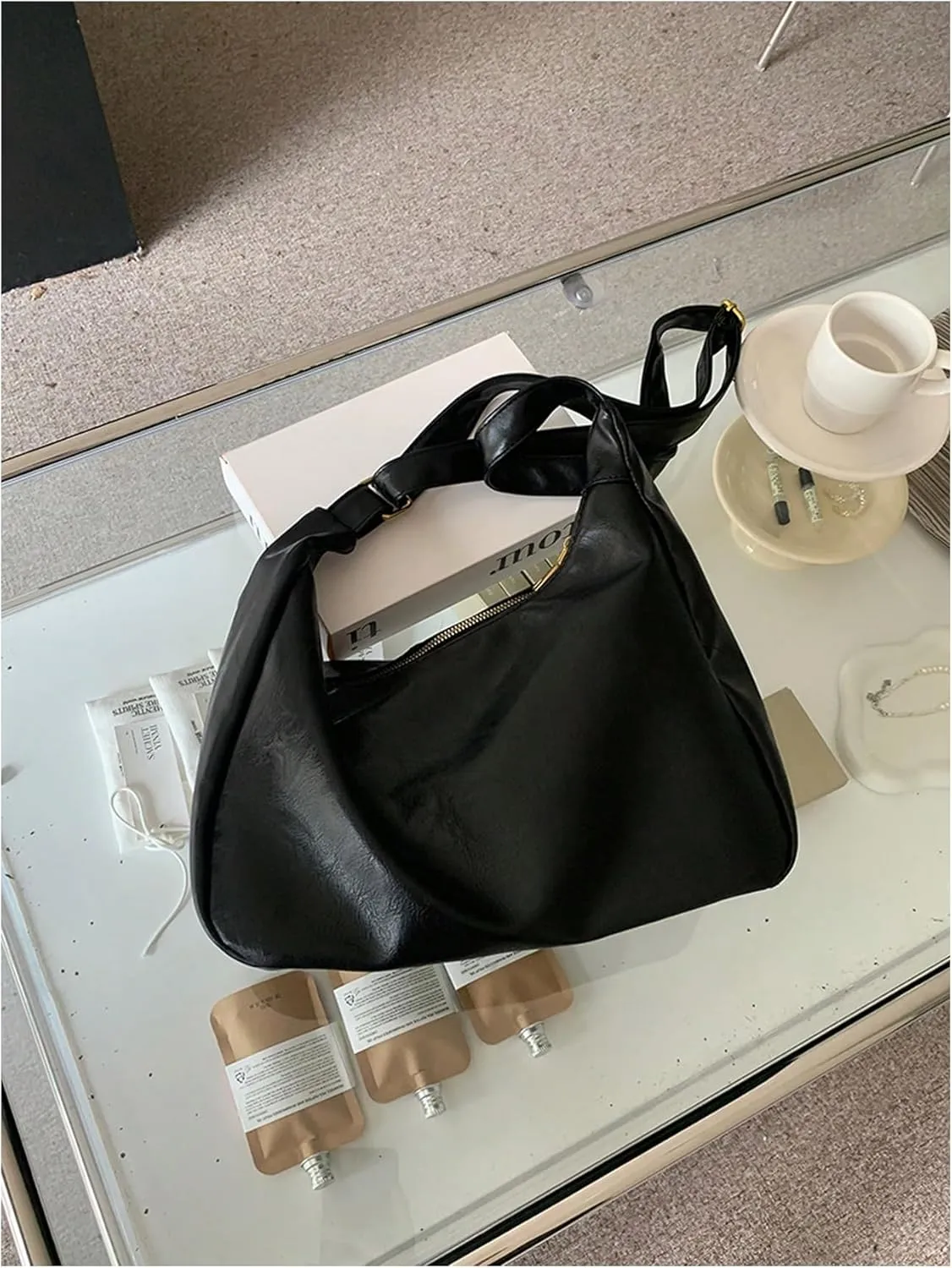 Floerns Women's Soft PU Leather Crossbody Bag Vintage Slouchy Hobo Bag with Zipper