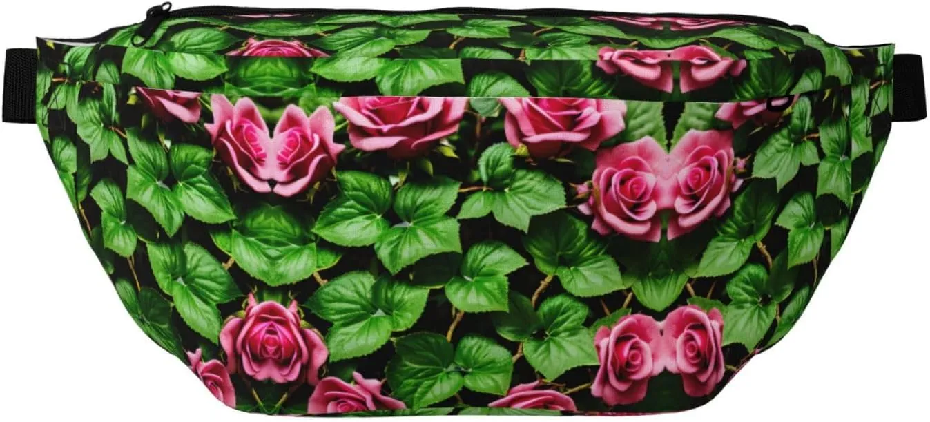Floral Rose Ivy with Leaves Spring Fanny Pack Crossbody Sling Bag  Zipper Pockets for Travel, Hiking, Cycling, Workouts, and Everyday Use