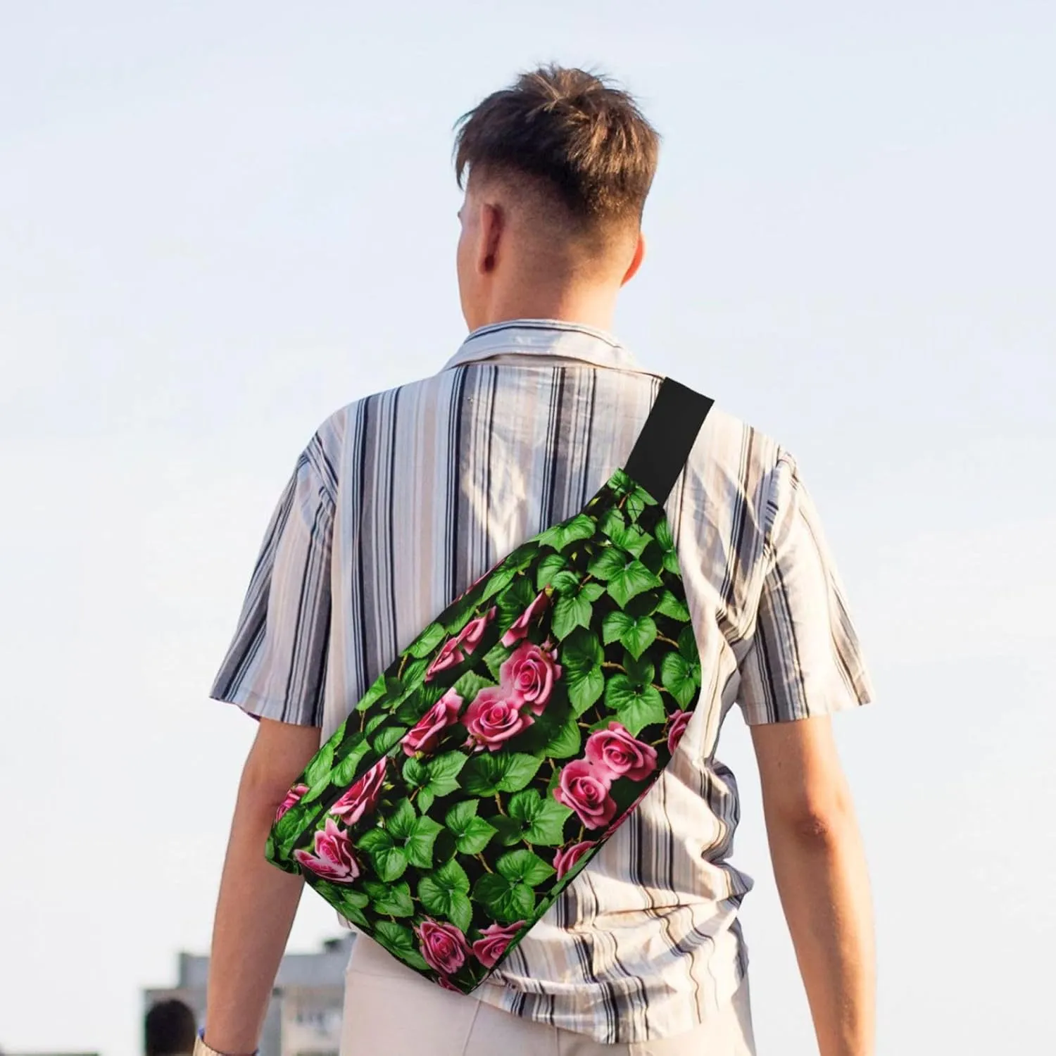 Floral Rose Ivy with Leaves Spring Fanny Pack Crossbody Sling Bag  Zipper Pockets for Travel, Hiking, Cycling, Workouts, and Everyday Use