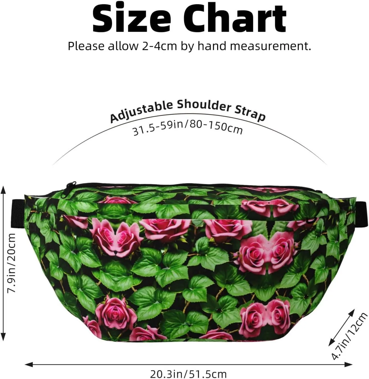Floral Rose Ivy with Leaves Spring Fanny Pack Crossbody Sling Bag  Zipper Pockets for Travel, Hiking, Cycling, Workouts, and Everyday Use