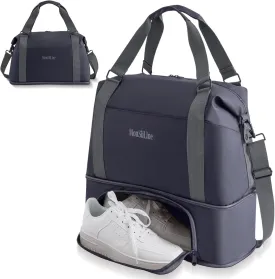 Foldie Travel Bag Expandable, Gym Bag with Shoe Compartment, Workout Bags for Gym with Straps Personal Item Travel Bag for Weekender Overnight, Duffel Bags for Traveling(Black)