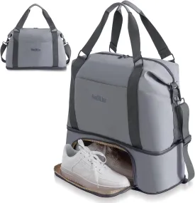 Foldie Travel Bag Expandable, Gym Bag with Shoe Compartment, Workout Bags for Gym with Straps Personal Item Travel Bag for Weekender Overnight, Duffel Bags for Traveling(Gray)
