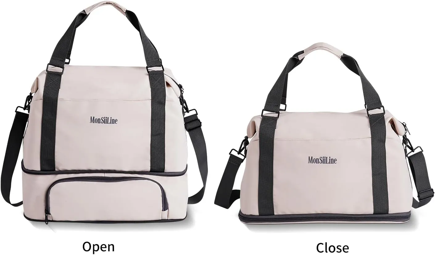Foldie Travel Bag Expandable, Gym Bag with Shoe Compartment, Workout Bags for Gym with Straps Personal Item Travel Bag for Weekender Overnight, Duffel Bags for Traveling(White)