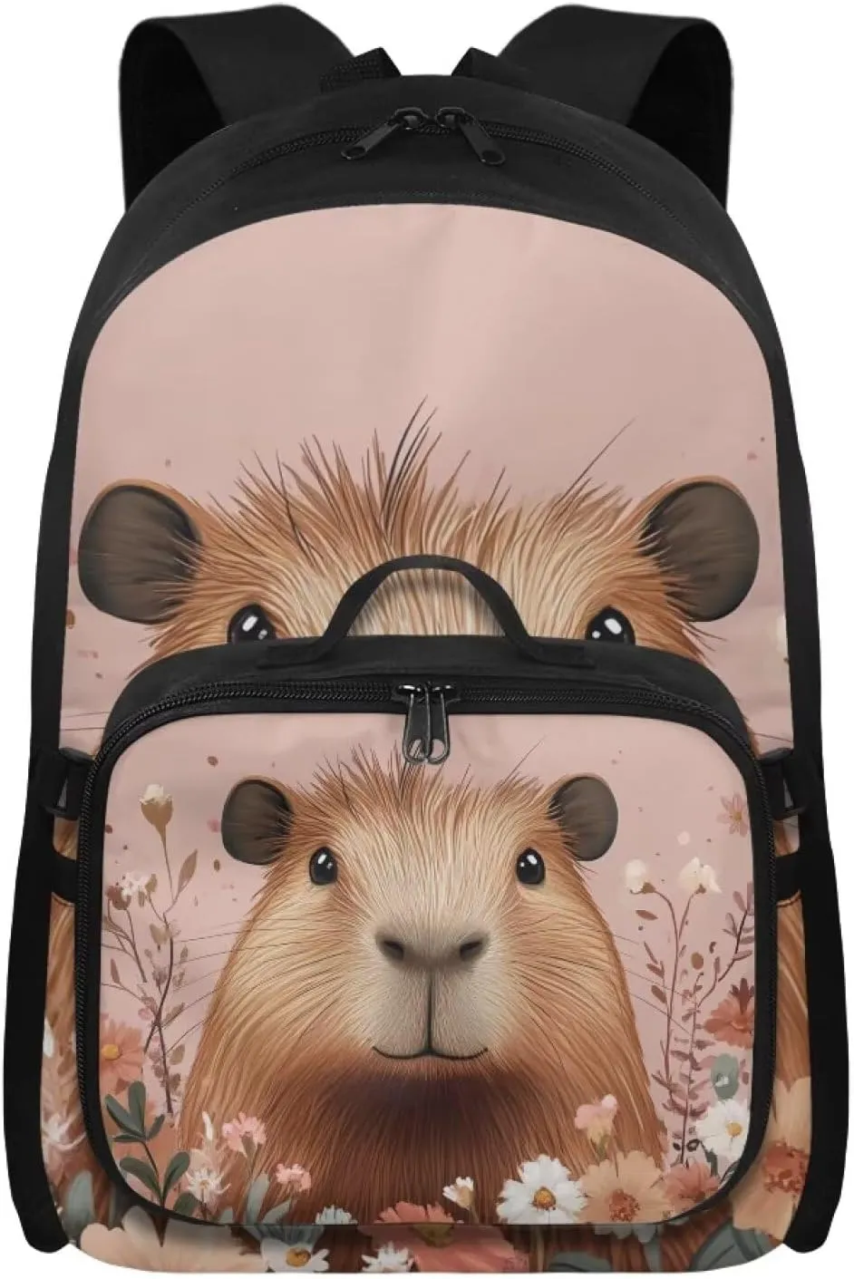 FOR U DESIGNS Kids Backpack with Lunch Bag Attached 17 Inch Capybara Themed Bookbag for Girls Ergonomic Spacious Lightweight School Backpack for Travel Outdoor
