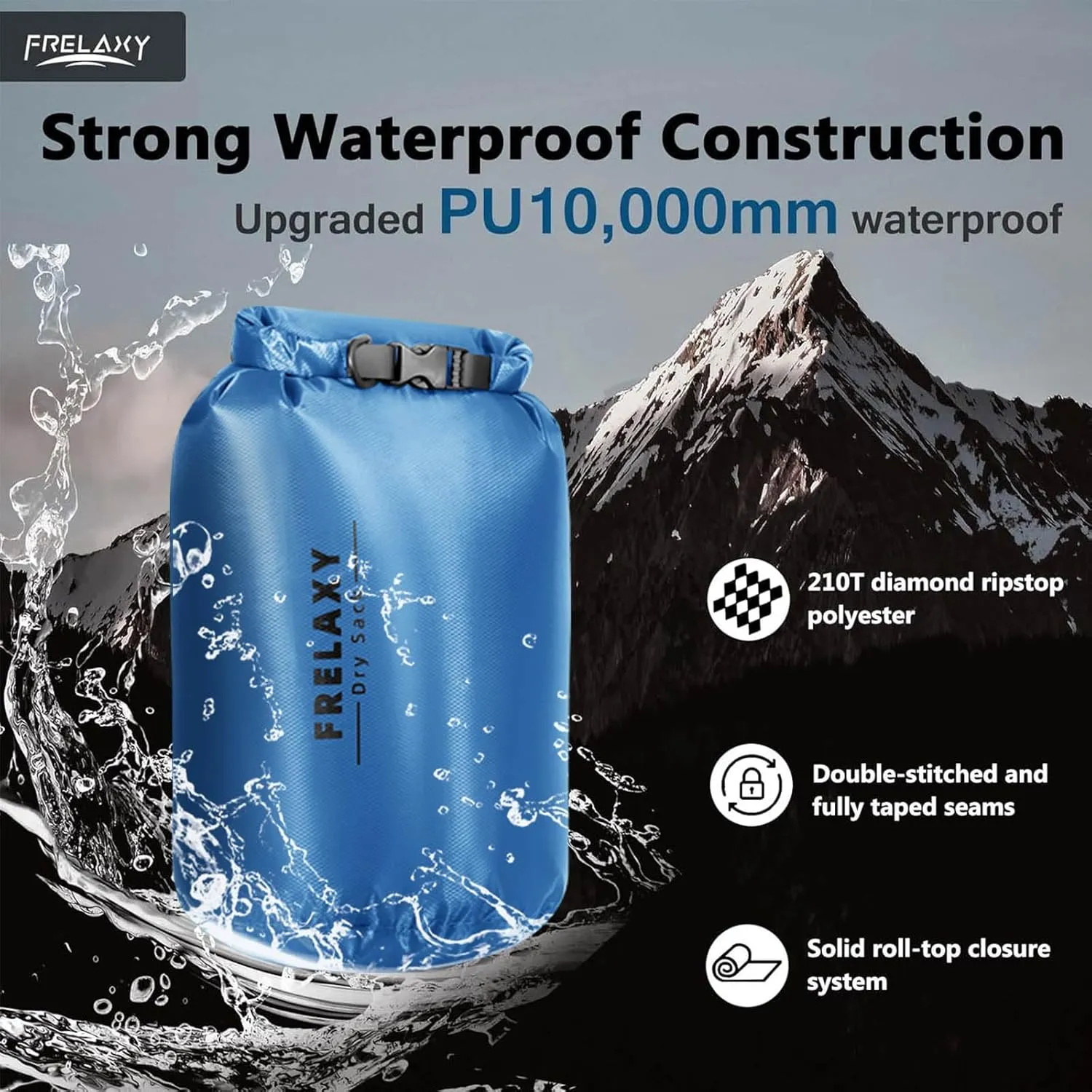 Frelaxy Waterproof Dry Bag 2 Pack/3 Pack, Lightweight Portable Dry Bags, 5L & 15L & 25L Durable Dry Sack Set Keep Gear Dry for Hiking, Camping, Boating, Backpacking, Kayaking (2 Pack - Blue)