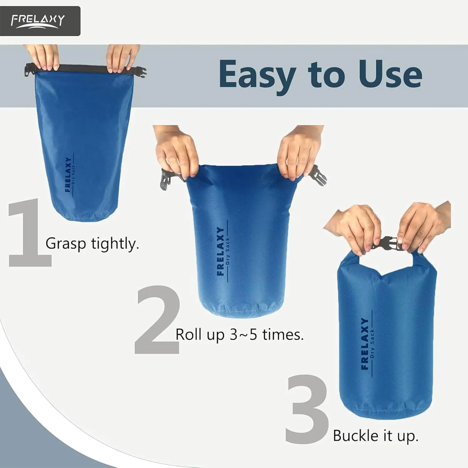 Frelaxy Waterproof Dry Bag 2 Pack/3 Pack, Lightweight Portable Dry Bags, 5L & 15L & 25L Durable Dry Sack Set Keep Gear Dry for Hiking, Camping, Boating, Backpacking, Kayaking (3 Pack - Blue)