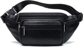 Genuine Leather Fanny Pack Men Women Multi-Pockets sling Waist Bag For Travel Sports Hiking Cycling Fishing Running Black Small