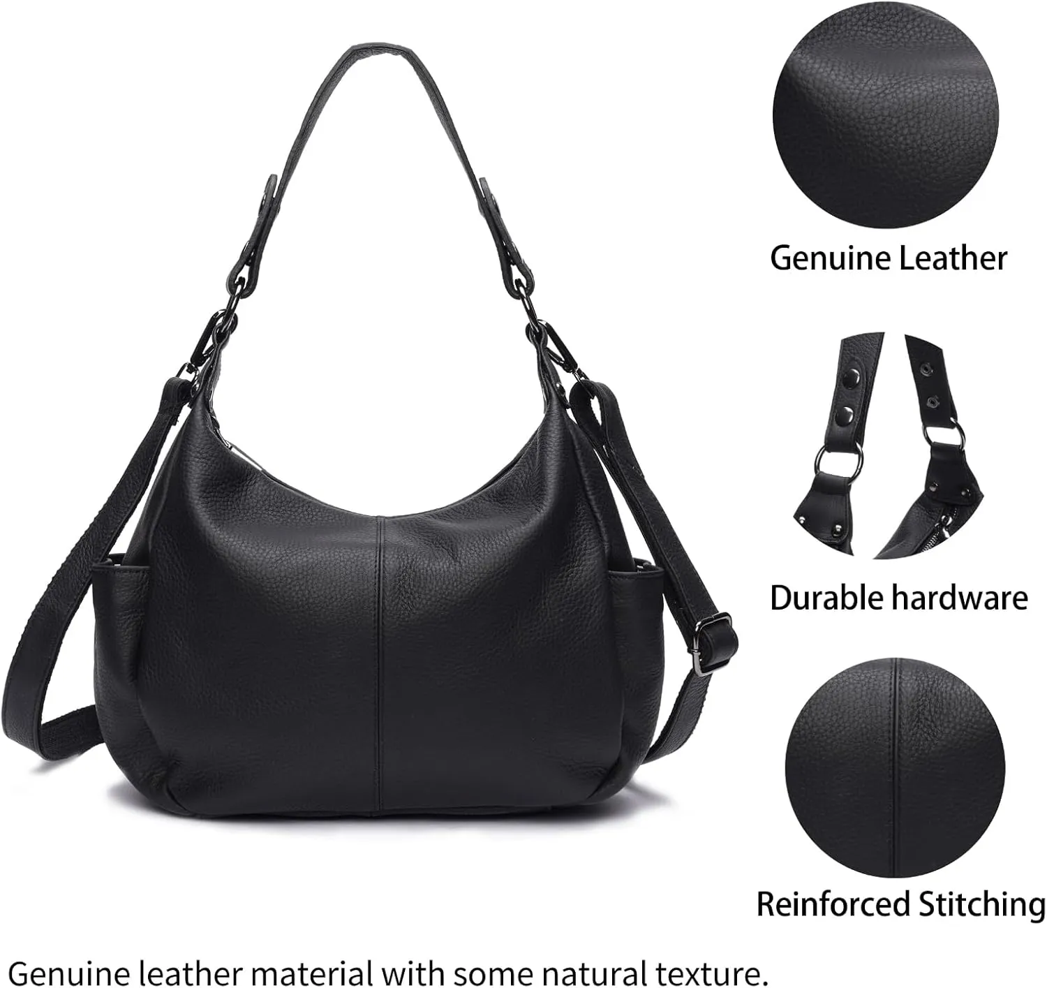 Genuine Leather Purses for Women Hobo Crossbody Bags Casual Work Shoulder Bag with Adjustable Strap