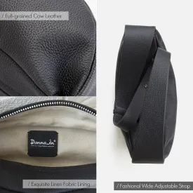 Genuine Leather Sling Bags Crossbody Women, Minimalist Style Casual Chest Bags with Wide Strap