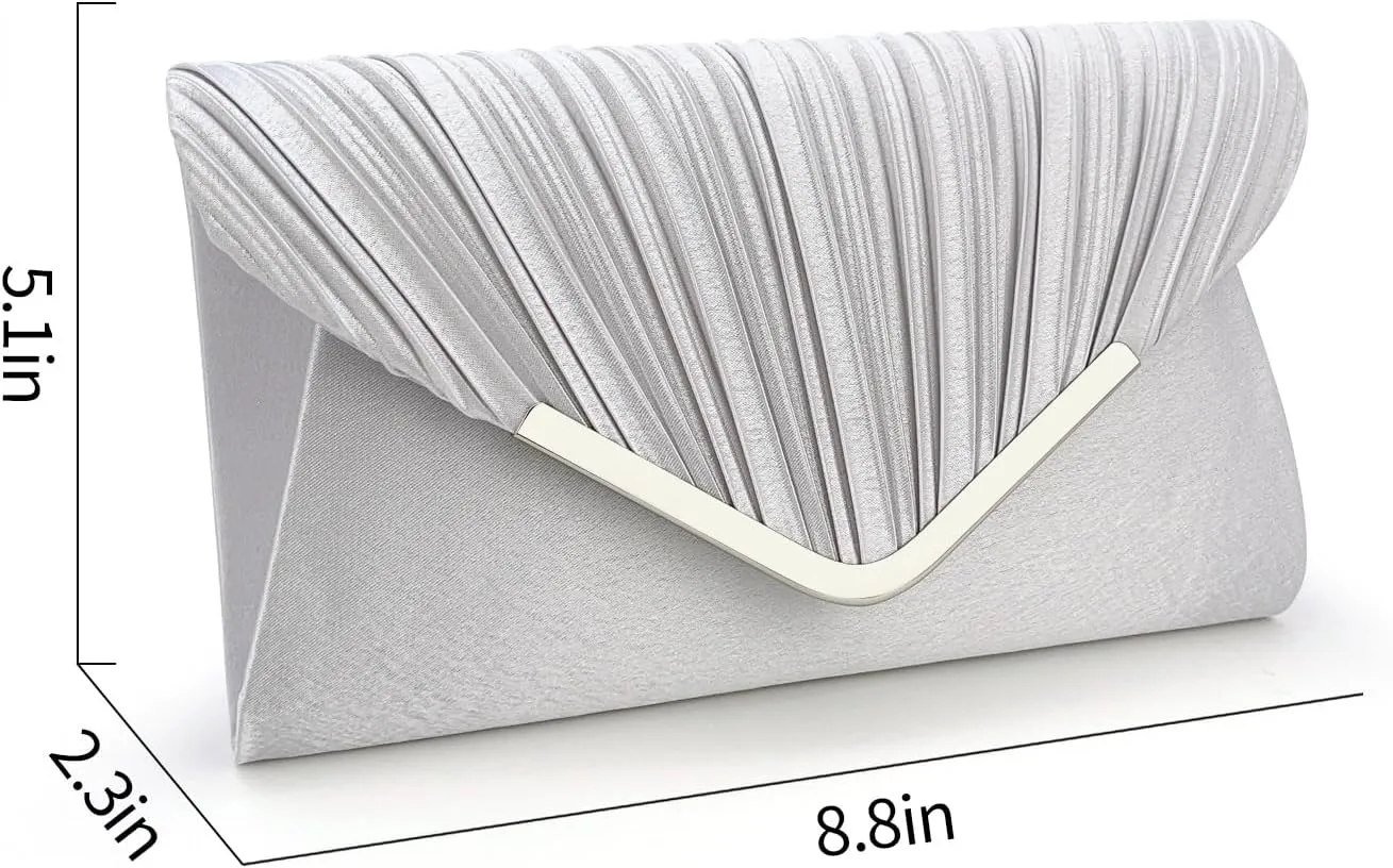 Glamorous Envelope Clutch Bag - Elegant Womens Satin Finish Evening Purse for Weddings, Proms, Parties & Formal Events