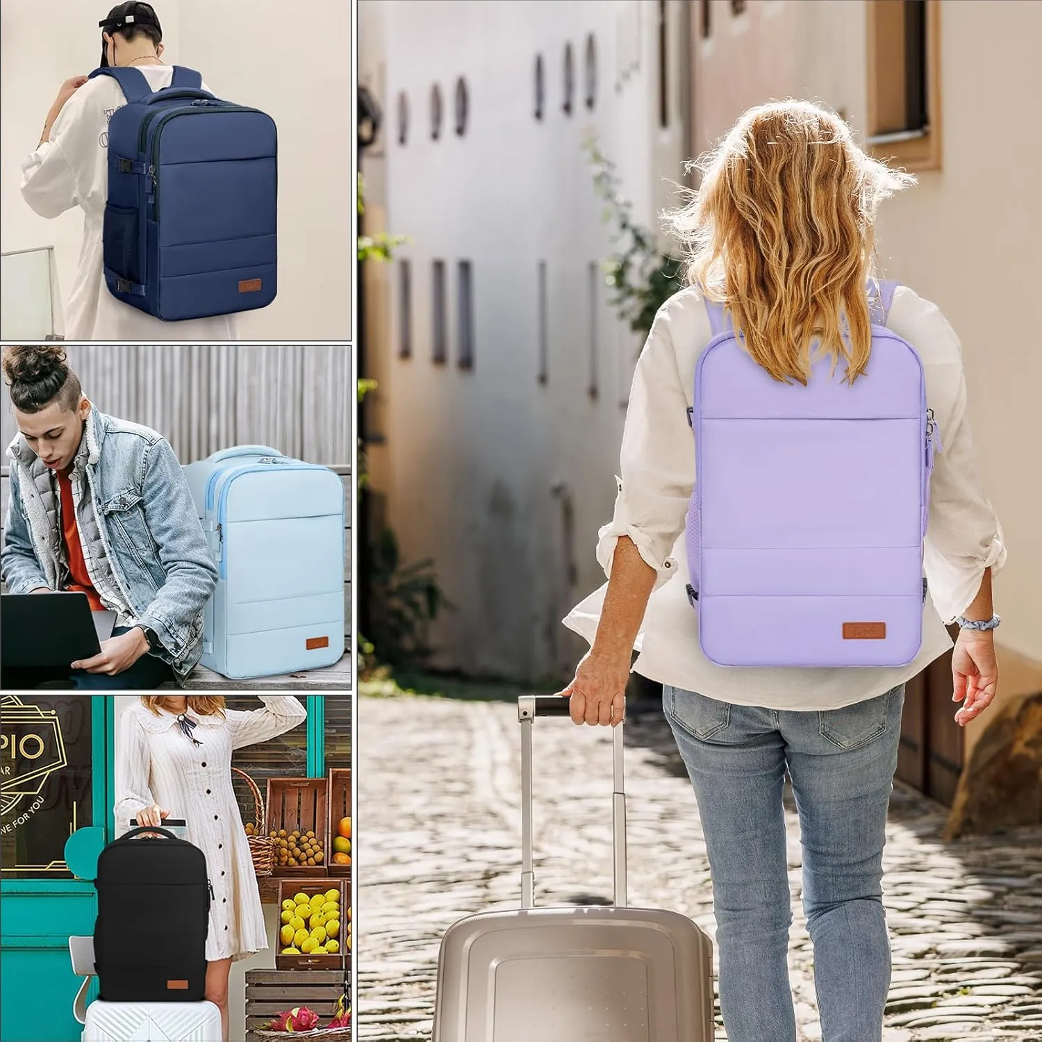 GMAK Travel Backpack for Men Women, Carry on Backpack with USB Charging Port, 15.6 inch Laptop Backpack Lightweight Cabin Bag Casual Daypack 20L Luggage Bags for College, Business, Travel, Purple