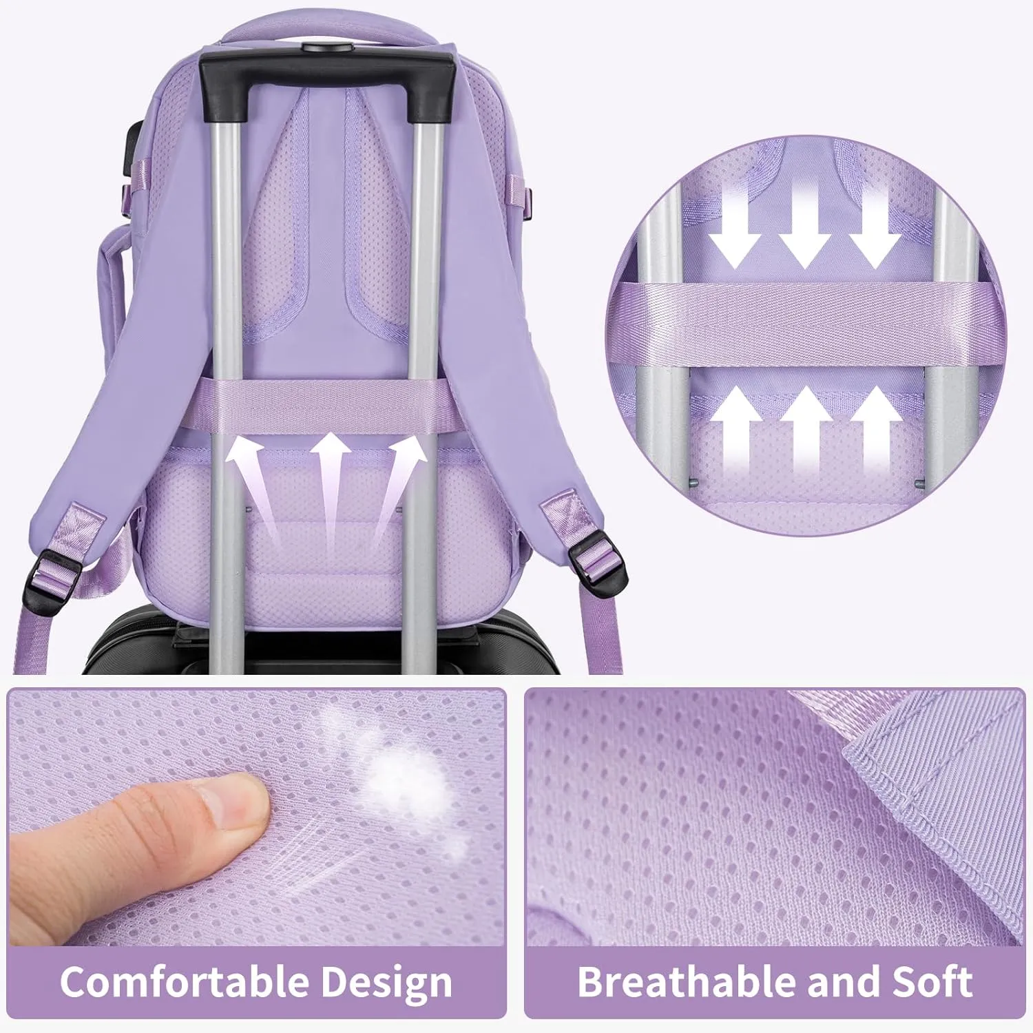 GMAK Travel Backpack for Men Women, Carry on Backpack with USB Charging Port, 15.6 inch Laptop Backpack Lightweight Cabin Bag Casual Daypack 20L Luggage Bags for College, Business, Travel, Purple