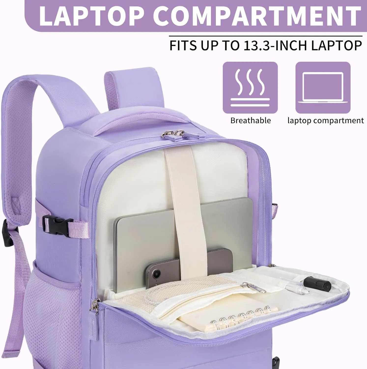 GMAK Travel Backpack for Men Women, Carry on Backpack with USB Charging Port, 15.6 inch Laptop Backpack Lightweight Cabin Bag Casual Daypack 20L Luggage Bags for College, Business, Travel, Purple