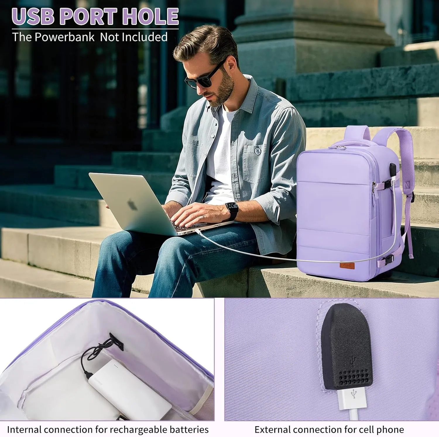 GMAK Travel Backpack for Men Women, Carry on Backpack with USB Charging Port, 15.6 inch Laptop Backpack Lightweight Cabin Bag Casual Daypack 20L Luggage Bags for College, Business, Travel, Purple