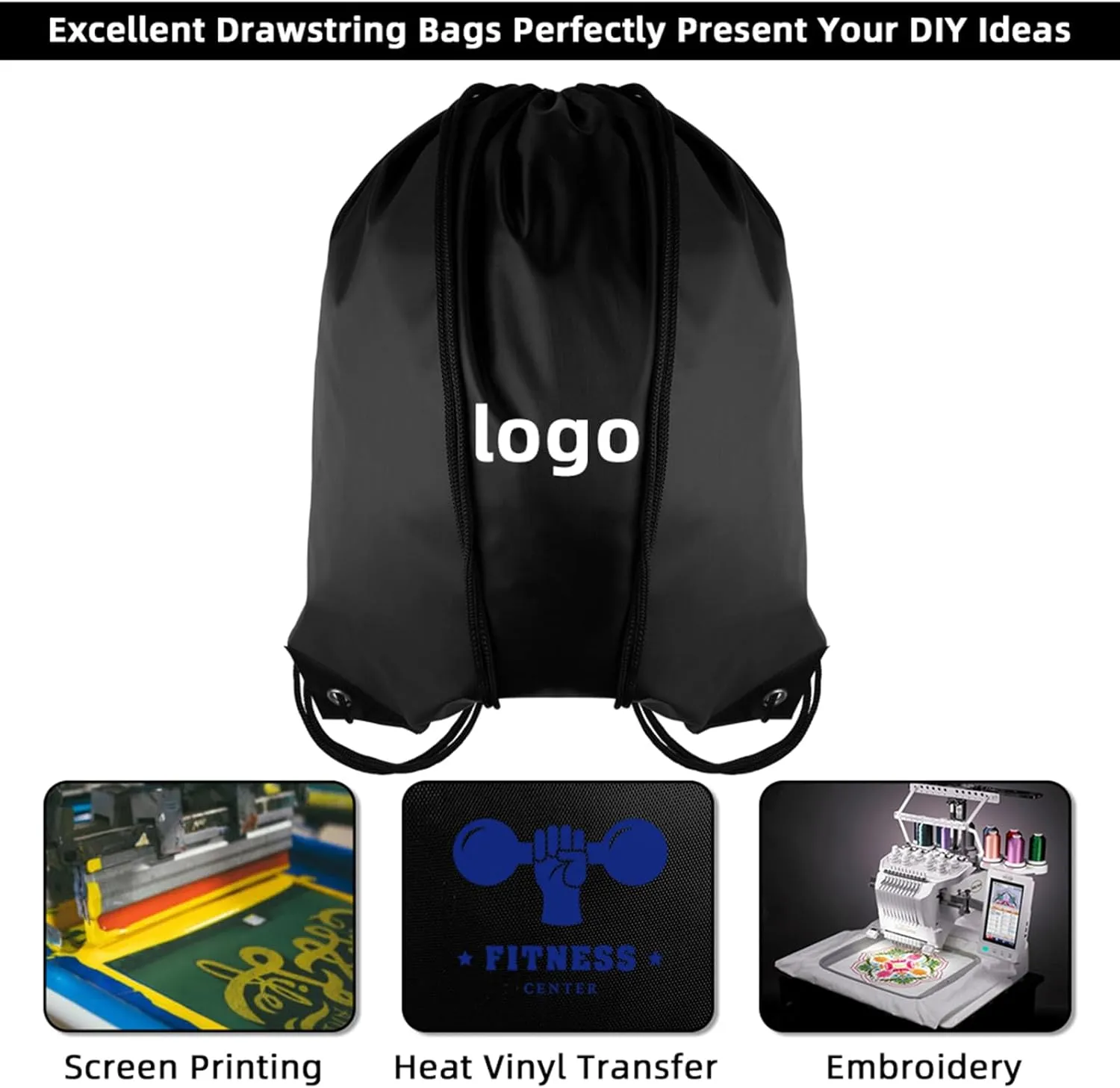 GoodtoU Drawstring Bags, Bulk Nylon Backpacks - Drawstring Gym Bag & Back Bag Cinch Sack for Sport, Traveling, Team (Black, 16Pcs)