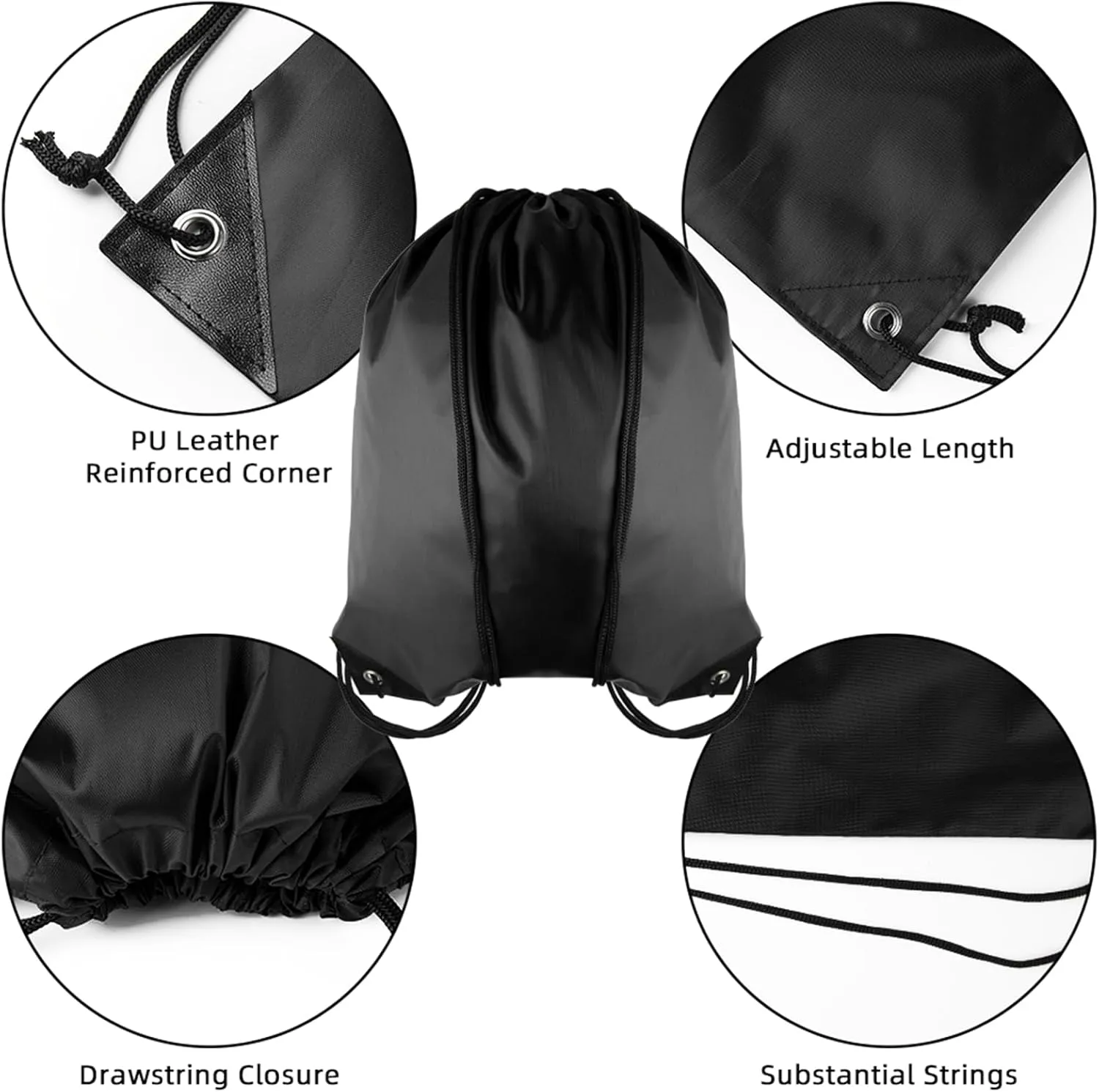 GoodtoU Drawstring Bags, Bulk Nylon Backpacks - Drawstring Gym Bag & Back Bag Cinch Sack for Sport, Traveling, Team (Black, 16Pcs)