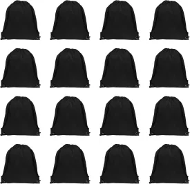 GoodtoU Drawstring Bags, Bulk Nylon Backpacks - Drawstring Gym Bag & Back Bag Cinch Sack for Sport, Traveling, Team (Black, 16Pcs)
