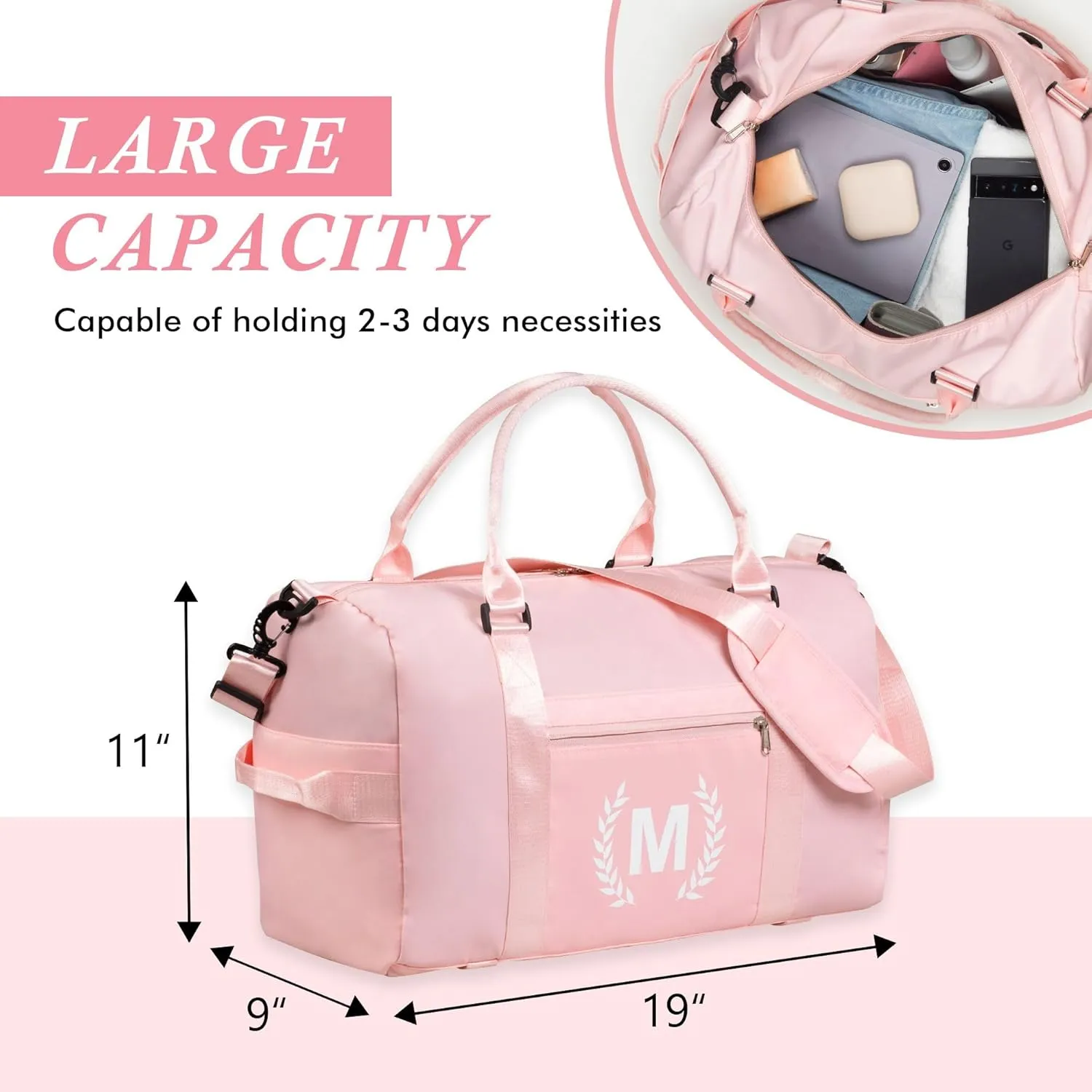 Gym Bag for Women & Men, Fitness Workout Sports Travel Duffle Bag with Wet Pocket & Shoes Compartment, Great Present for Gym Lovers