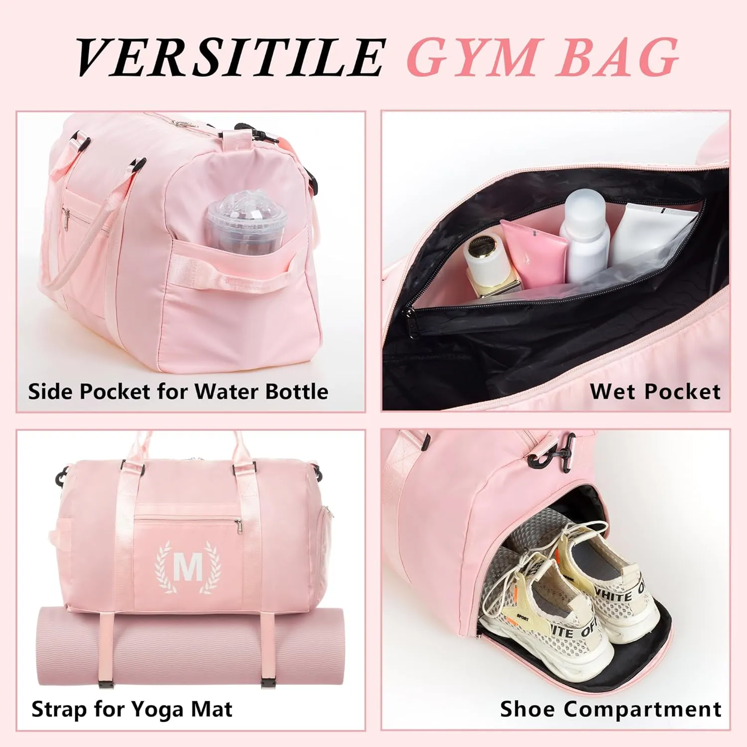 Gym Bag for Women & Men, Fitness Workout Sports Travel Duffle Bag with Wet Pocket & Shoes Compartment, Great Present for Gym Lovers